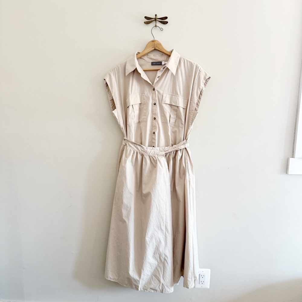 Mint Velvet Cream Cotton Wrap Midi Shirt Dress size 12 Large